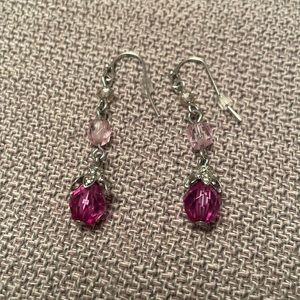 Beaded Drop Earrings with Silver Tone Metal Wires